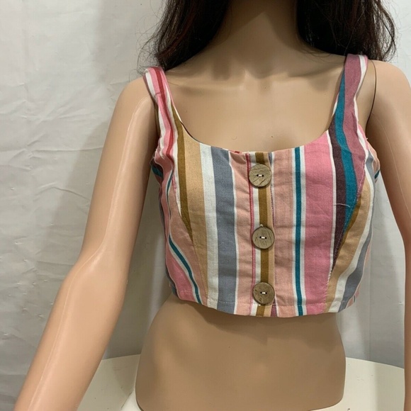 Haute Monde 2-Piece Womens NWT Pink Striped Crop Tank and Short Set S or M - Picture 2 of 9
